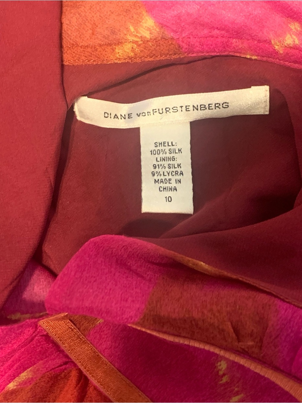 Vintage Diane Von Furstenberg 100% Silk Fuchsia and Rust Slip Dress Size 10 - Picture 8 of 9